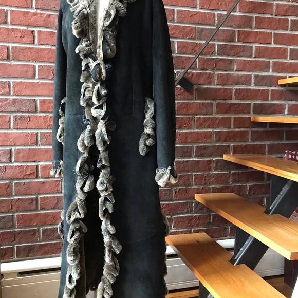 ❤️SOLD❤️Denimax Shearling Long Coat Loops Details Size L - Picture 16 of 16